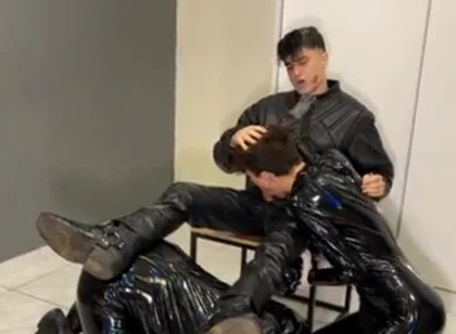 Rubber bound boys and smoking leather biker master