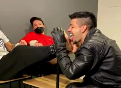 Tickle with tongue leather biker