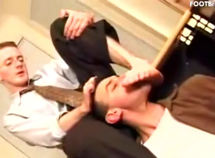 Vintage Office Worship- Dress Shoes, Black Socks, And Bare Feet Under The Desk