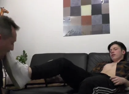 Master teen boy sneaker licking