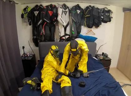 Vacuuming in tellchen hazmat suits