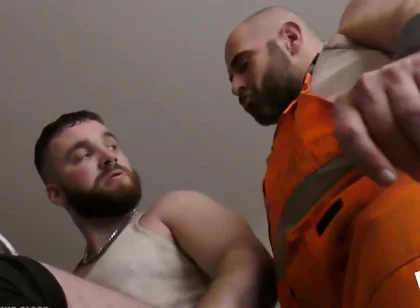 Worker boys sneaker sniffing, cock sucking