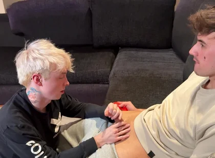 Blonde Twink Dude Sucks Cum Out Of His Mate Whilst He Video Games Fornite