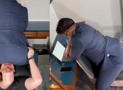 Do You Want That Promotion Boy? You Better Be Quiet And Be A Good Fart Sniffer For The Boss! Stay Still Seat!