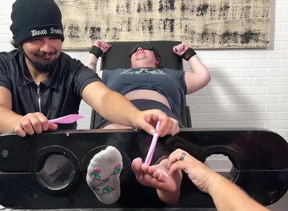 Ticklish Chicks - Tklnurse Blindfolded And Tag Team Tickled By Magic Tickler Until She Gigglegasms